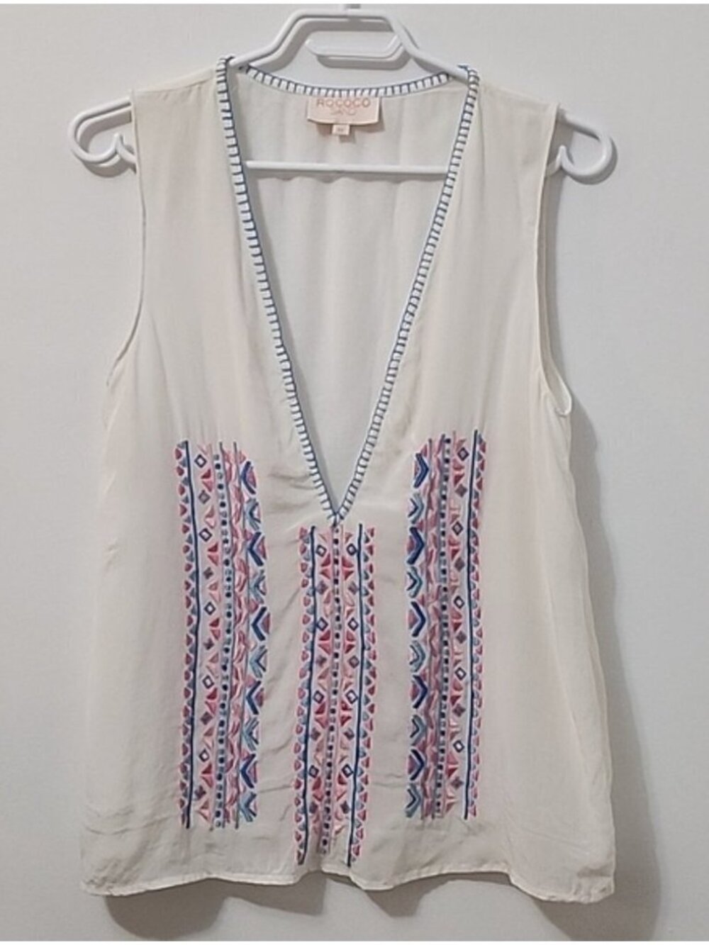 Rococo Sand Paloma White Embroidered Top Size XS